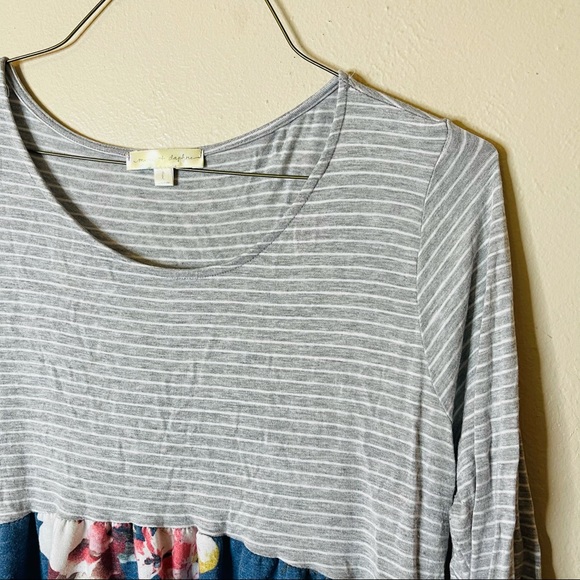 Floral and Striped Knit Babydoll Top - Picture 2 of 6